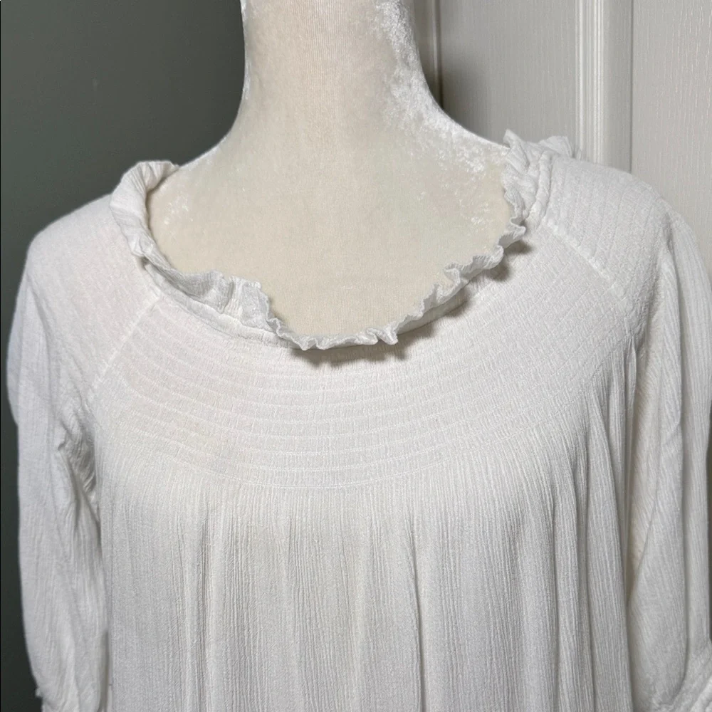 Tory Burch White Gauze Tunic Dress Off Shoulder Eyelet Hem Size S